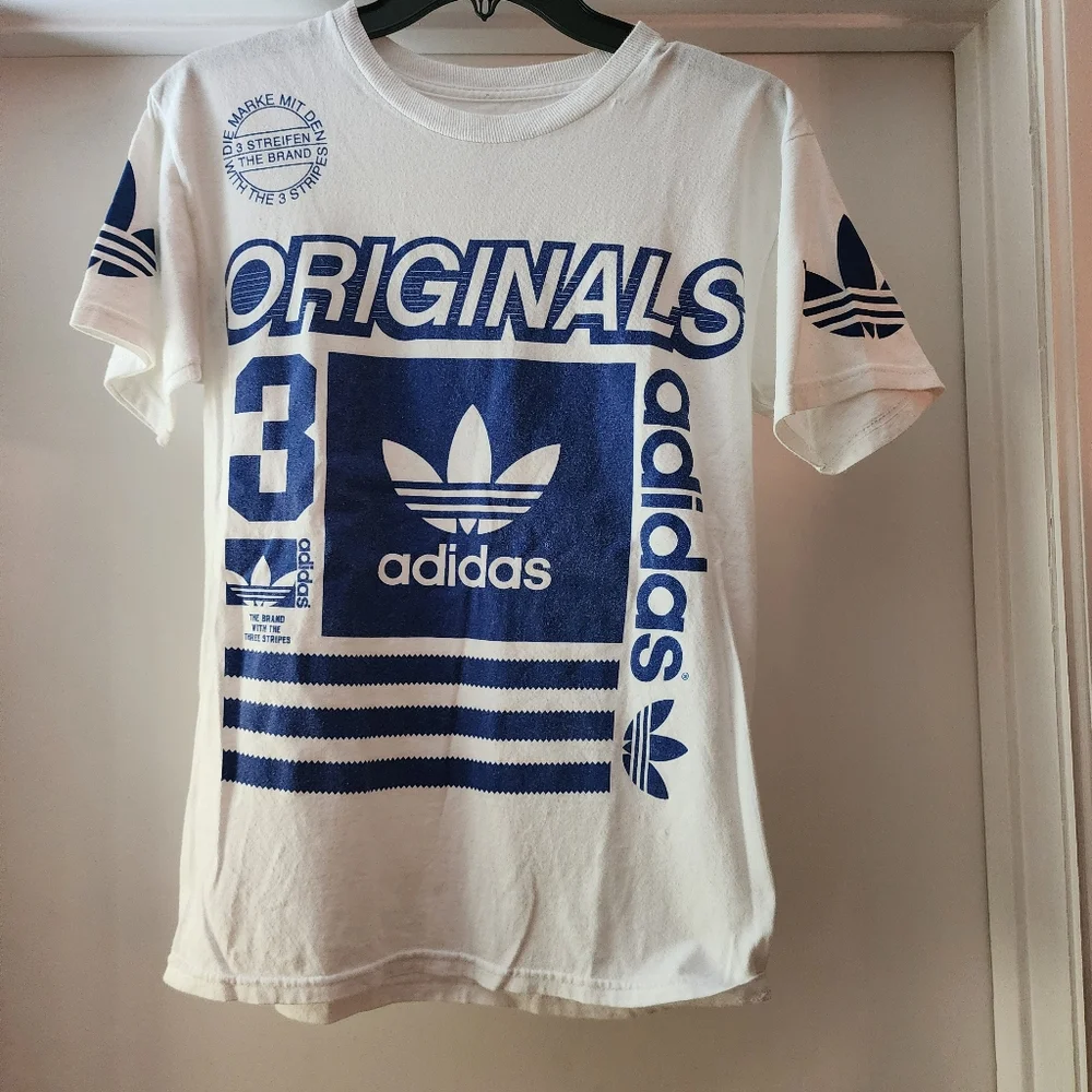 Adidas Small T Shirt Vintage 70s Blue‎ White A10